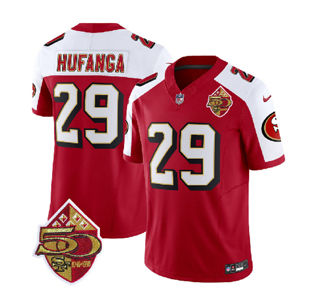 Men's San Francisco 49ers #29 Talanoa Hufanga Red/White 2023 F.U.S.E. 50th Patch Throwback Football Stitched Jersey